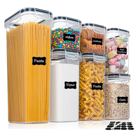 FreshLock Kitchen Storage Set – 7‑Piece Pantry Perfection – BPA Free Plastic Airtight Storage Box With 10stickers and Pen