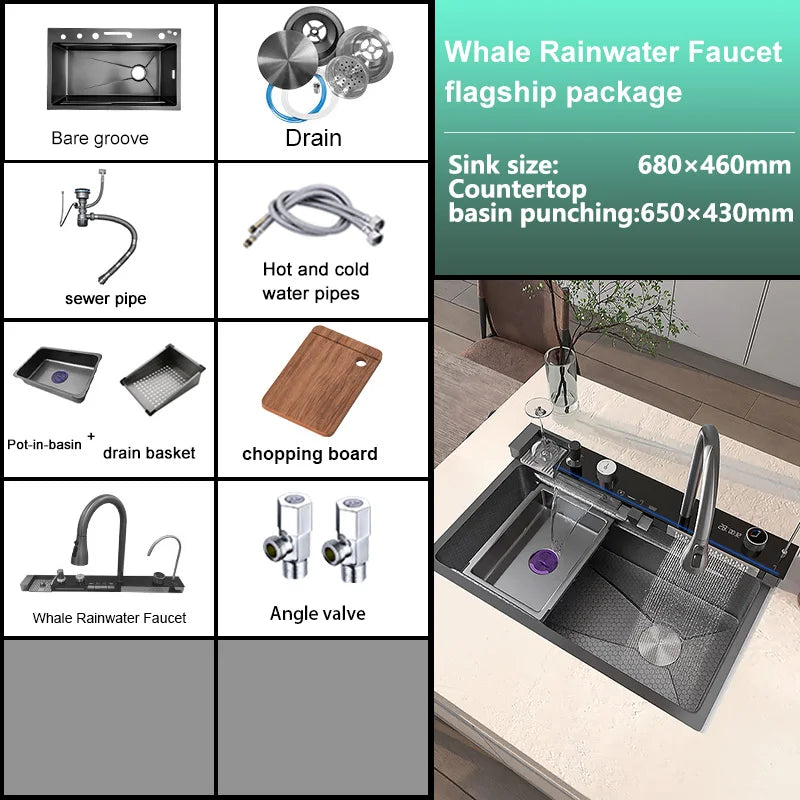 Extra large stainless steel kitchen sink with digital display single slot multi-function dishwashing and glassware washing sink