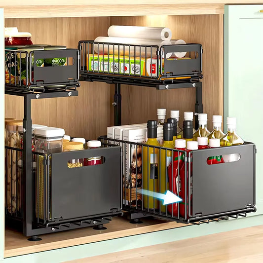 GlideAway 2‑Tier Pull‑Out Organiser – Turn Hidden Cupboards into Handy Drawers