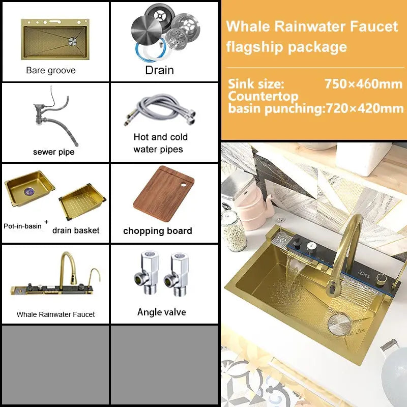 Extra large stainless steel kitchen sink with digital display single slot multi-function dishwashing and glassware washing sink