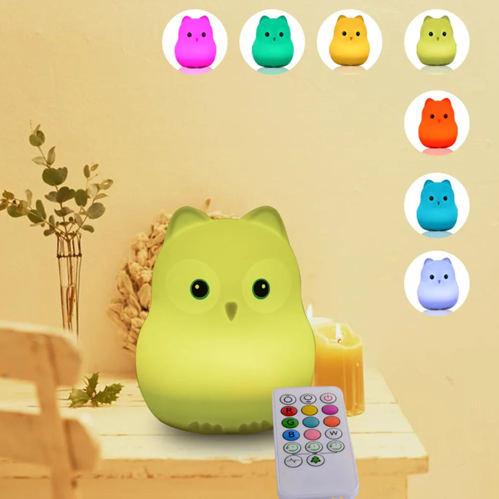 Night Owl Glow – Soothing Silicone Night Light with Remote Control & Colour Change