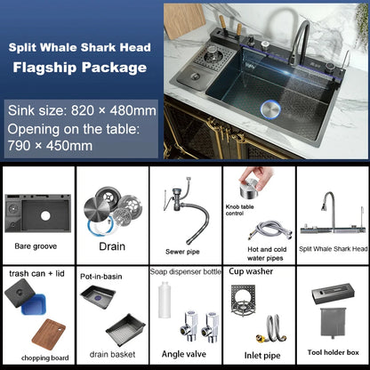 Extra large stainless steel kitchen sink with digital display single slot multi-function dishwashing and glassware washing sink