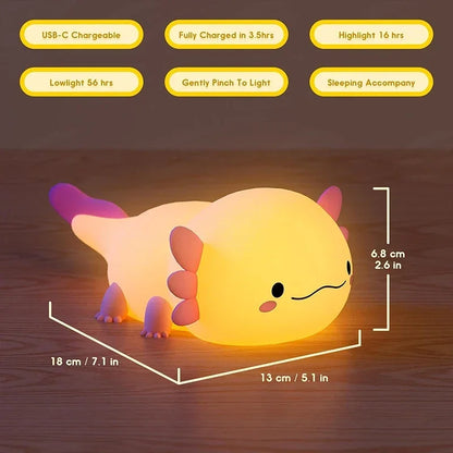 Glow with the Flow – Touch control sleeping lamp – Adorable Axolotl Silicone Night Light for Kids