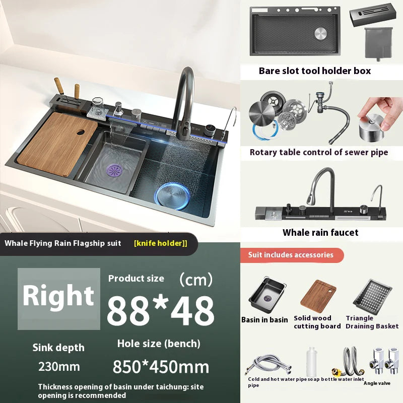 Extra large stainless steel kitchen sink with digital display single slot multi-function dishwashing and glassware washing sink