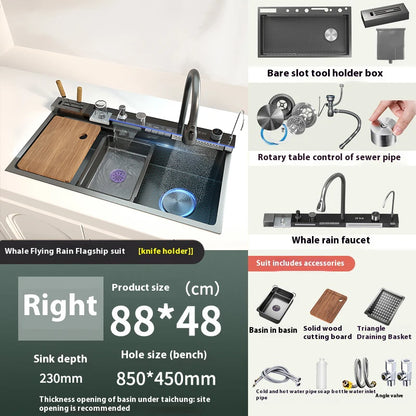 Extra large stainless steel kitchen sink with digital display single slot multi-function dishwashing and glassware washing sink