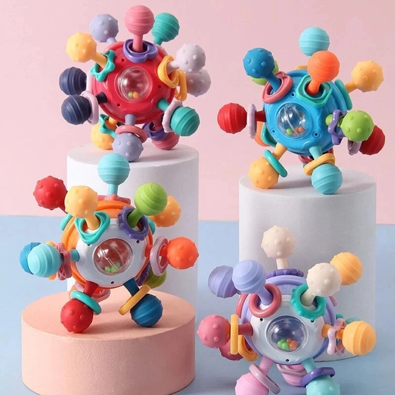 Silicone Teething Toys For Babies 0 12 Months – Sensory Rattle & Teether for Tiny Trailblazers