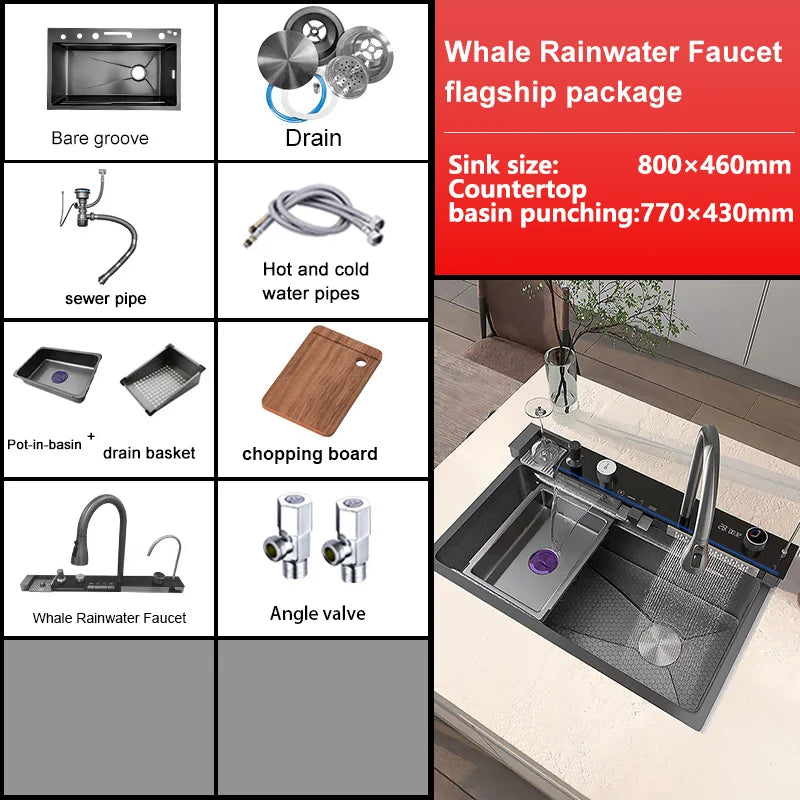 Extra large stainless steel kitchen sink with digital display single slot multi-function dishwashing and glassware washing sink