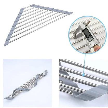 Clever Corners – Foldable Roll-Up Triangle Dish Drying Rack & Sink Organiser