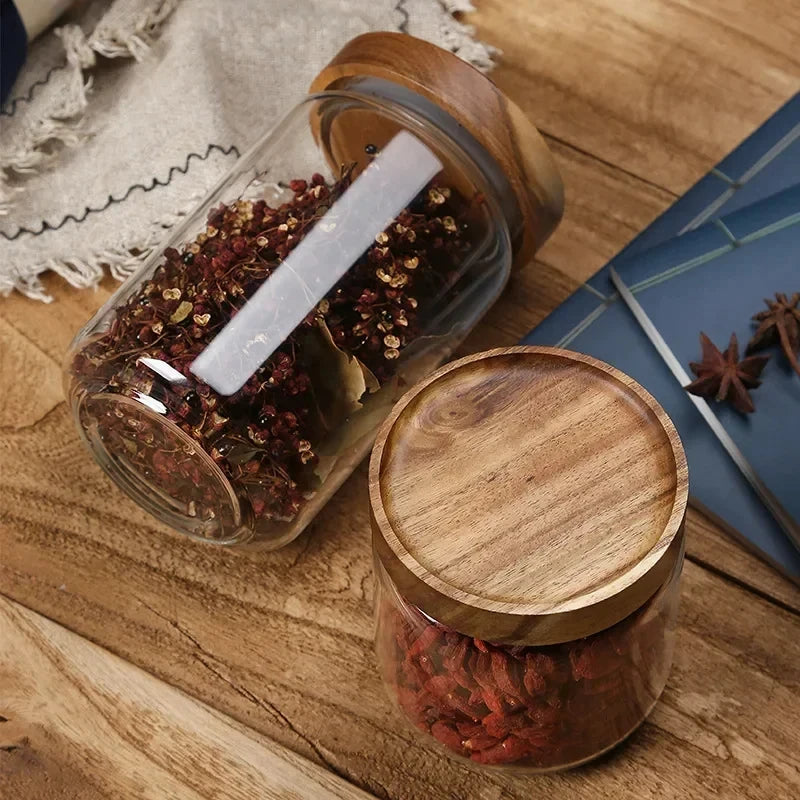 Elegance Meets Function – Glass Airtight Canister with Natural Wood Lid