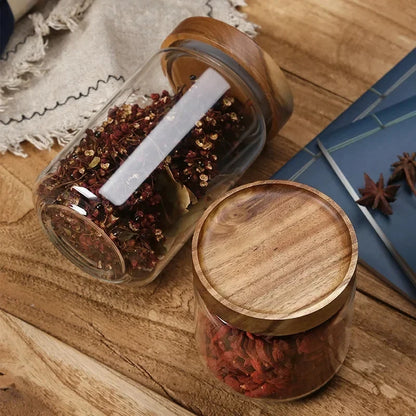 Elegance Meets Function – Glass Airtight Canister with Natural Wood Lid