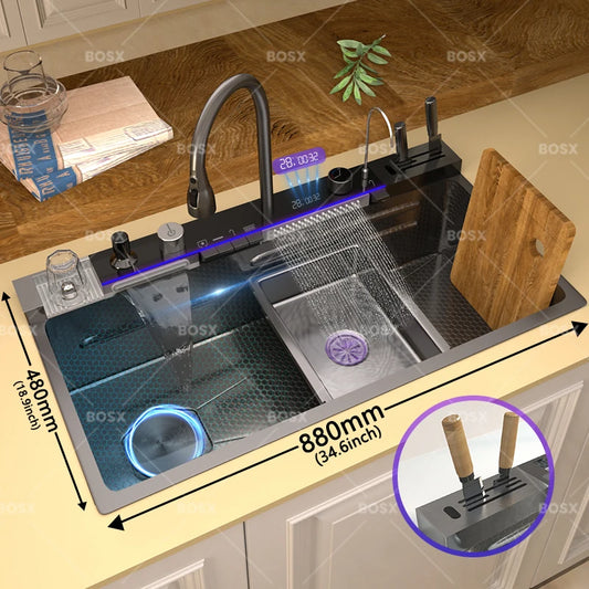 Extra large stainless steel kitchen sink with digital display single slot multi-function dishwashing and glassware washing sink