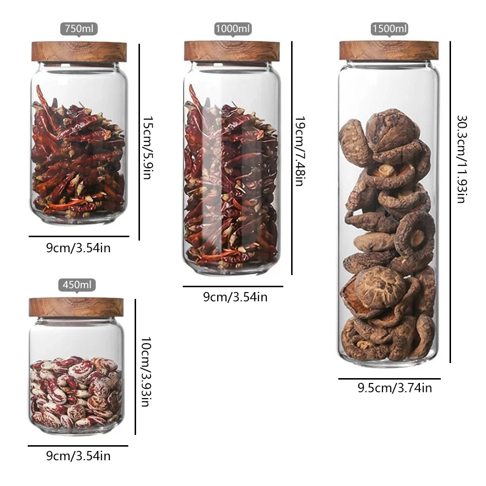 Elegance Meets Function – Glass Airtight Canister with Natural Wood Lid