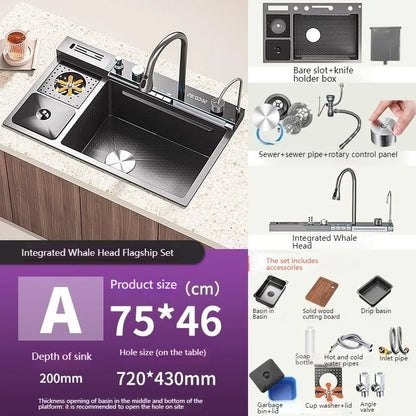 Extra large stainless steel kitchen sink with digital display single slot multi-function dishwashing and glassware washing sink