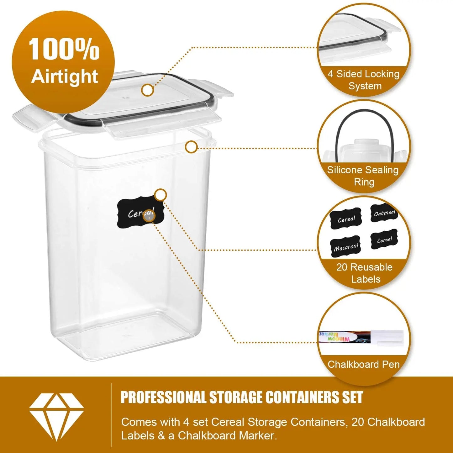 FreshLock Kitchen Storage Set – 7‑Piece Pantry Perfection – BPA Free Plastic Airtight Storage Box With 10stickers and Pen