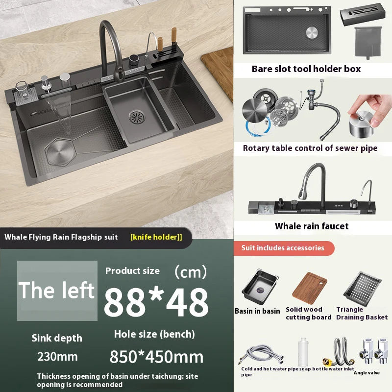 Extra large stainless steel kitchen sink with digital display single slot multi-function dishwashing and glassware washing sink