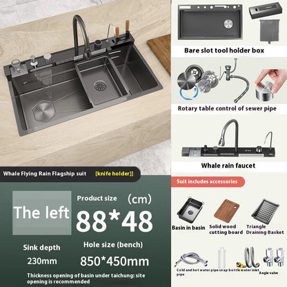 Extra large stainless steel kitchen sink with digital display single slot multi-function dishwashing and glassware washing sink