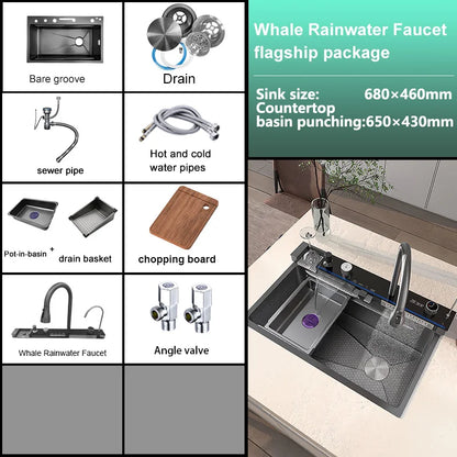 Extra large stainless steel kitchen sink with digital display single slot multi-function dishwashing and glassware washing sink