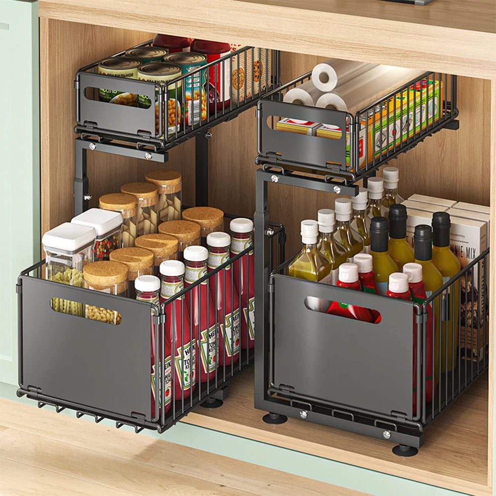 GlideAway 2‑Tier Pull‑Out Organiser – Turn Hidden Cupboards into Handy Drawers