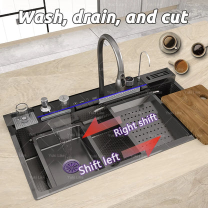 Extra large stainless steel kitchen sink with digital display single slot multi-function dishwashing and glassware washing sink