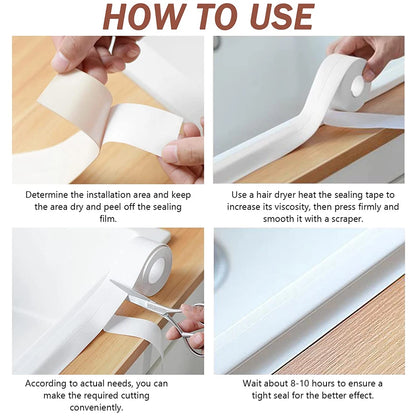 Seal & Shield Waterproof Tape – Clean Edges, Zero Leaks – Oil-Proof Kitchen Sink Caulk Seal Strip PVC Waterproof Shower Wall Sticker for Toilet Corner