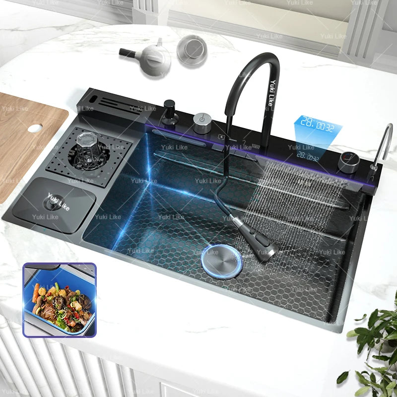 Extra large stainless steel kitchen sink with digital display single slot multi-function dishwashing and glassware washing sink