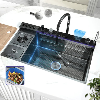 Extra large stainless steel kitchen sink with digital display single slot multi-function dishwashing and glassware washing sink