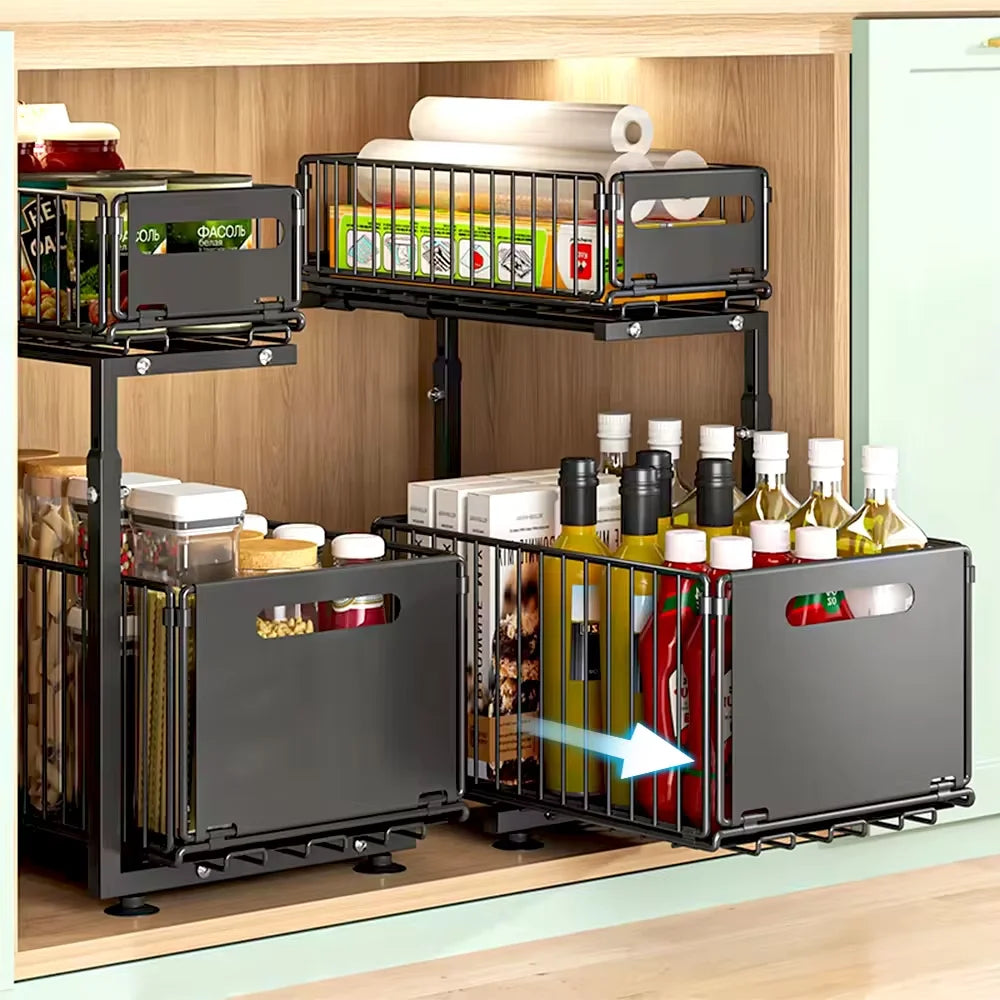 GlideAway 2‑Tier Pull‑Out Organiser – Turn Hidden Cupboards into Handy Drawers