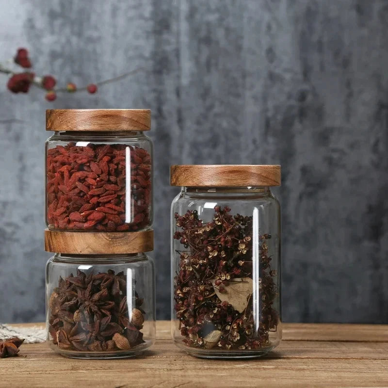 Elegance Meets Function – Glass Airtight Canister with Natural Wood Lid