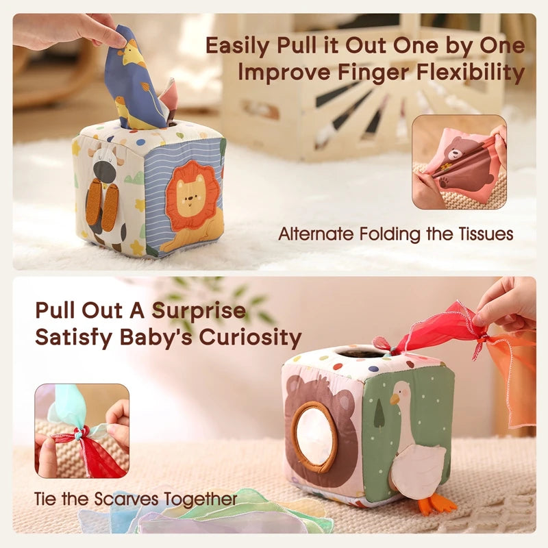 Tissue Time Surprise Box – Soft Play for Bright Little Minds – Baby Montessori Toy Cotton Tissue