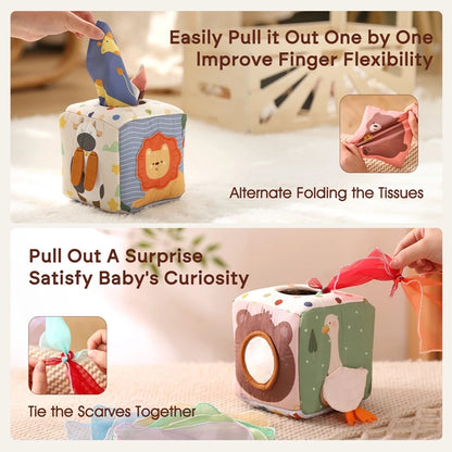 Tissue Time Surprise Box – Soft Play for Bright Little Minds – Baby Montessori Toy Cotton Tissue