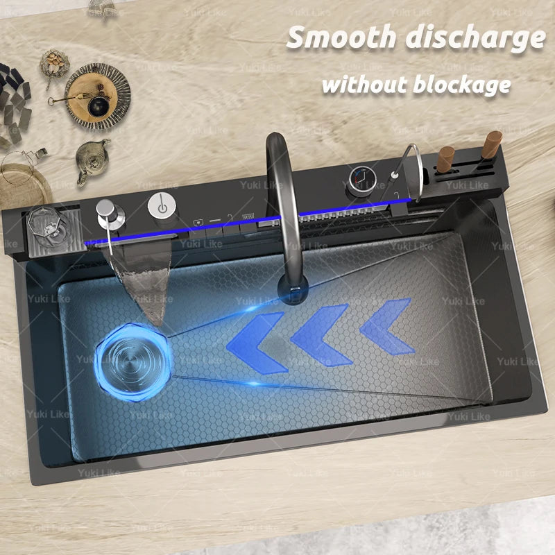 Extra large stainless steel kitchen sink with digital display single slot multi-function dishwashing and glassware washing sink