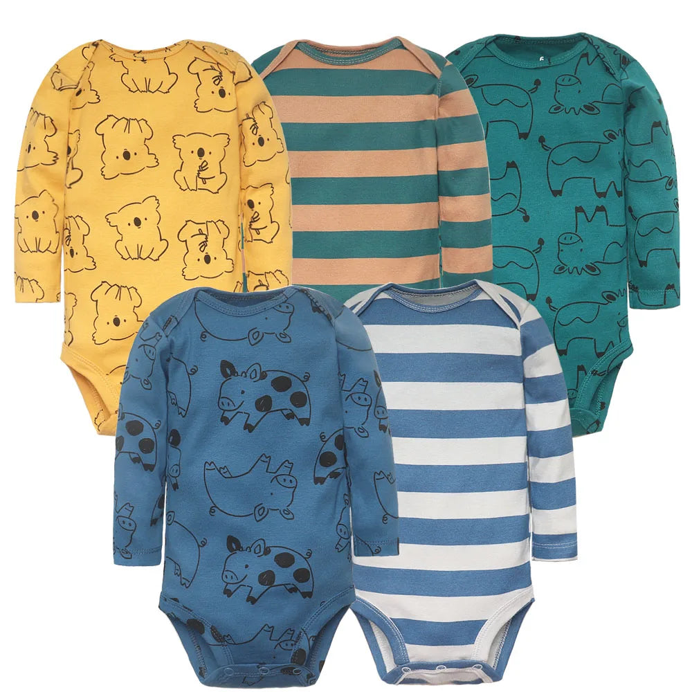 SnuggleTime Favourites – 5-Piece Baby Bodysuit Set (Unisex | Newborn to Toddler)