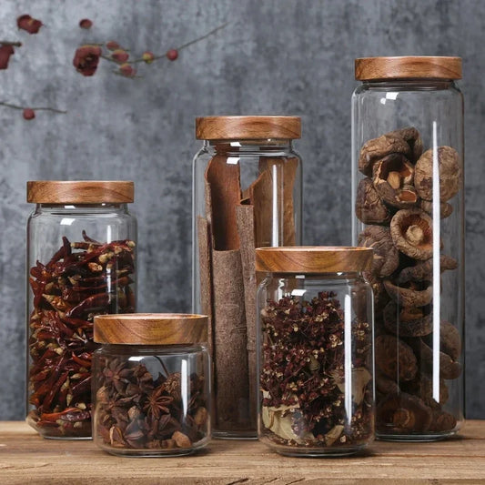 Elegance Meets Function – Glass Airtight Canister with Natural Wood Lid