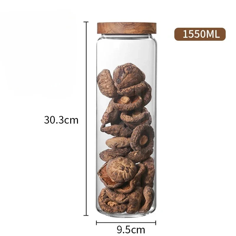 Elegance Meets Function – Glass Airtight Canister with Natural Wood Lid