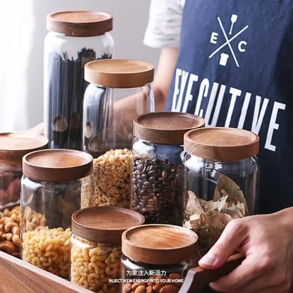Elegance Meets Function – Glass Airtight Canister with Natural Wood Lid